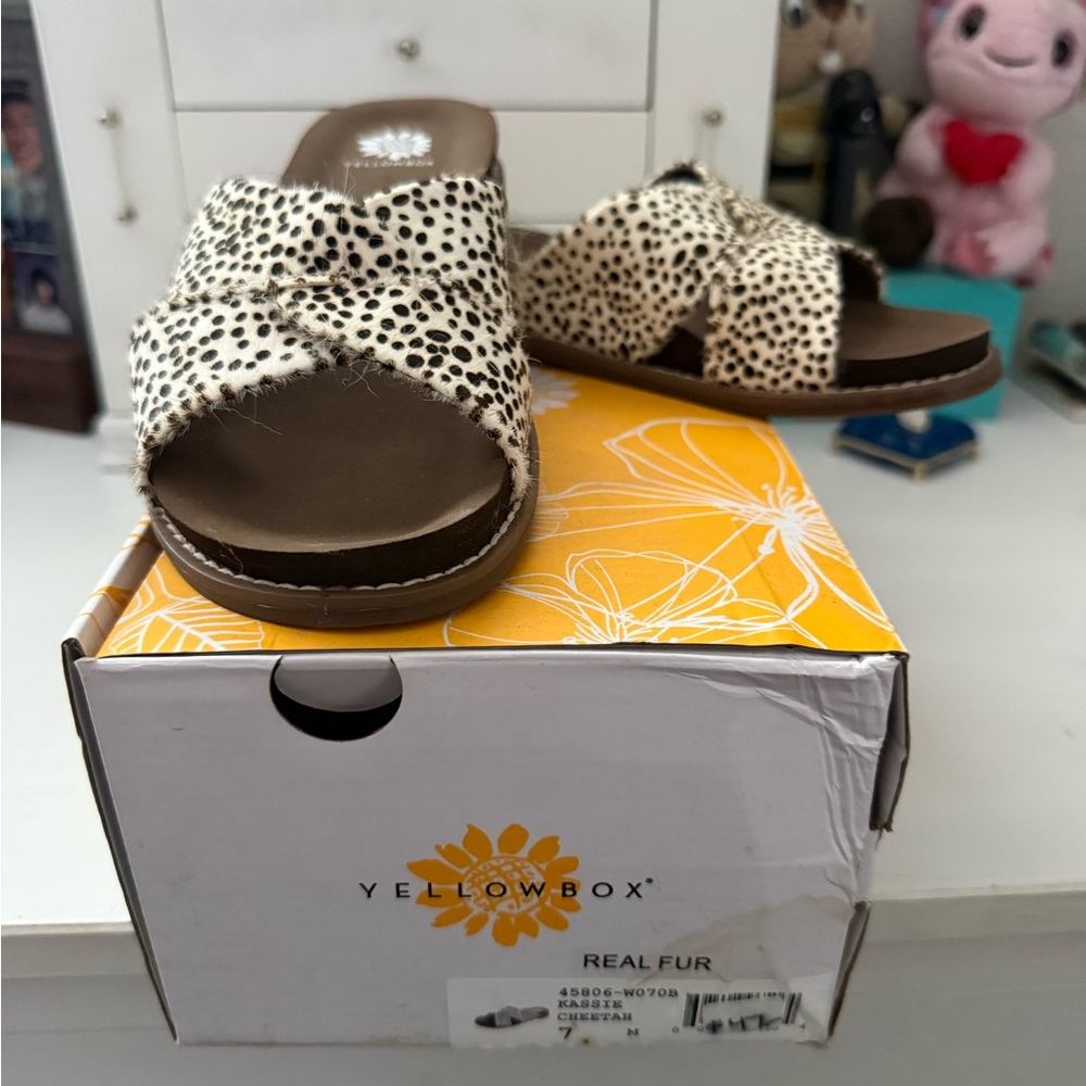 Yellow Box Spotted Slide Sandals
